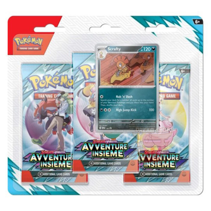 Pokémon GCC Scarlatto e Violetto Avventure Insieme Blister 3 buste Scrafty (IT)